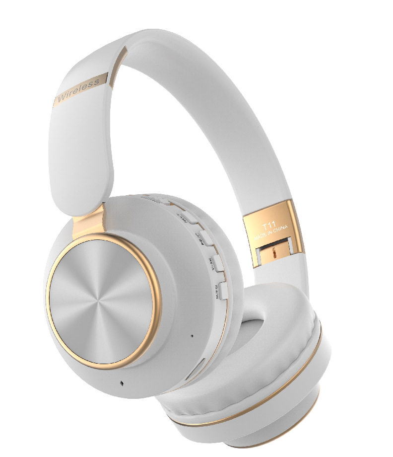 GOLD Chrome Fashion Bluetooth Wireless Foldable Headphone Headset with Built in Mic (White)